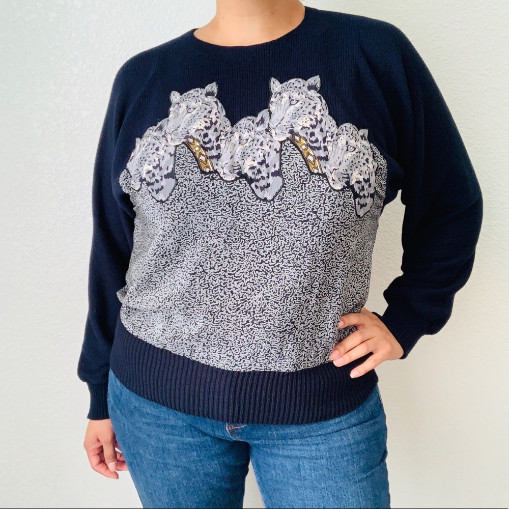 Vintage Sicari Silks Animal Print Sweater Size L